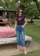 Load image into Gallery viewer, Georgia Red Gingham Cuffed Denim Pants
