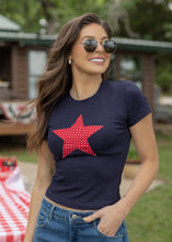 Load image into Gallery viewer, Navy &amp; Red Polka Dot Star Baby Tee
