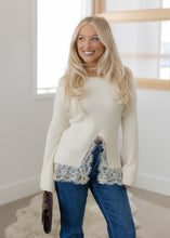 Load image into Gallery viewer, Elle Lace Trim Bell-Sleeve Sweater - Cream
