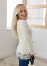 Load image into Gallery viewer, Elle Lace Trim Bell-Sleeve Sweater - Cream
