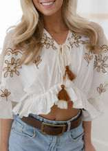 Load image into Gallery viewer, Jade Embroidered Tassel Ivory Top
