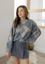 Load image into Gallery viewer, Sutton Grey Plaid Argyle Sweater
