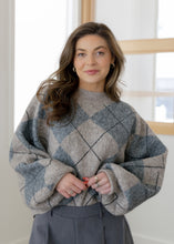 Load image into Gallery viewer, Sutton Grey Plaid Argyle Sweater
