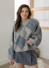 Load image into Gallery viewer, Sutton Grey Plaid Argyle Sweater
