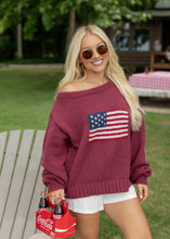 Load image into Gallery viewer, Brandi American Flag Burgundy Sweater
