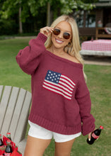 Load image into Gallery viewer, Brandi American Flag Burgundy Sweater
