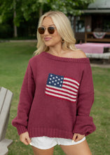Load image into Gallery viewer, Brandi American Flag Burgundy Sweater
