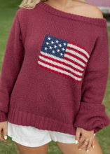 Load image into Gallery viewer, Brandi American Flag Burgundy Sweater
