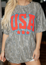 Load image into Gallery viewer, "USA" Puff Mossy Oak Camo Tee
