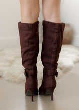 Load image into Gallery viewer, One Way Chocolate Suede Gold Buckle Boots
