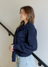Load image into Gallery viewer, Beau Navy Scarf Tie Sweater
