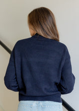 Load image into Gallery viewer, Beau Navy Scarf Tie Sweater
