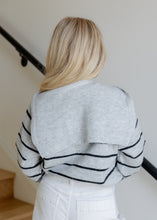 Load image into Gallery viewer, Blair Striped Scarf Tie Sweater - Heather Grey
