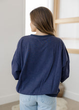 Load image into Gallery viewer, "Jesus Saves" Navy Patchwork Terry Sweatshirt
