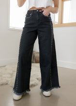Load image into Gallery viewer, Frannie Studded Black Denim Pants

