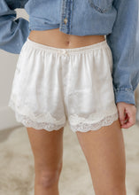 Load image into Gallery viewer, Isla Cream Lace Trim Satin Shorts
