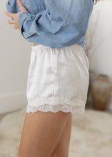 Load image into Gallery viewer, Isla Cream Lace Trim Satin Shorts
