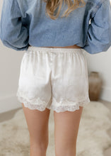 Load image into Gallery viewer, Isla Cream Lace Trim Satin Shorts
