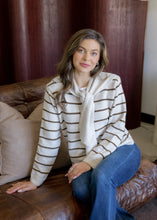 Load image into Gallery viewer, Blair Striped Scarf Tie Sweater - Cream/Brown
