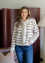 Load image into Gallery viewer, Blair Striped Scarf Tie Sweater - Cream/Brown

