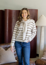 Load image into Gallery viewer, Blair Striped Scarf Tie Sweater - Cream/Brown

