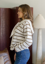 Load image into Gallery viewer, Blair Striped Scarf Tie Sweater - Cream/Brown
