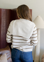 Load image into Gallery viewer, Blair Striped Scarf Tie Sweater - Cream/Brown
