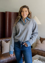 Load image into Gallery viewer, Emely Grey &amp; Denim Contrasted Button Top
