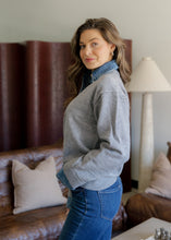 Load image into Gallery viewer, Emely Grey &amp; Denim Contrasted Button Top
