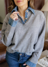 Load image into Gallery viewer, Emely Grey &amp; Denim Contrasted Button Top
