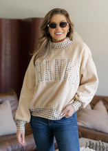 Load image into Gallery viewer, "THANKS" Vintage Gingham Mock Neck Pullover - Latte

