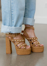 Load image into Gallery viewer, Brown Woven Studded Platform Heels
