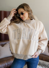 Load image into Gallery viewer, "THANKS" Vintage Gingham Mock Neck Pullover - Latte
