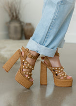 Load image into Gallery viewer, Brown Woven Studded Platform Heels
