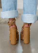 Load image into Gallery viewer, Brown Woven Studded Platform Heels
