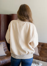 Load image into Gallery viewer, "THANKS" Vintage Gingham Mock Neck Pullover - Latte
