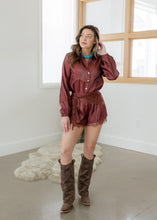 Load image into Gallery viewer, Sabrina Cinnamon Brown Satin Lace Shorts Scarf Set
