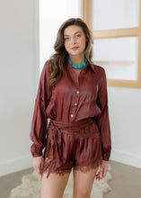 Load image into Gallery viewer, Sabrina Cinnamon Brown Satin Lace Shorts Scarf Set
