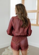 Load image into Gallery viewer, Sabrina Cinnamon Brown Satin Lace Shorts Scarf Set
