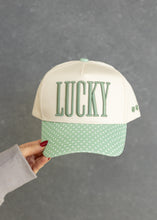 Load image into Gallery viewer, Lucky Polka Dot Green Trucker Hat

