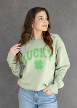 Load image into Gallery viewer, Fluffy Lucky Shamrock Frosty Green Sweatshirt
