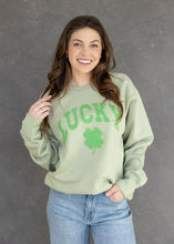 Load image into Gallery viewer, Fluffy Lucky Shamrock Frosty Green Sweatshirt
