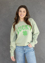 Load image into Gallery viewer, Fluffy Lucky Shamrock Frosty Green Sweatshirt
