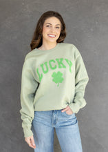 Load image into Gallery viewer, Fluffy Lucky Shamrock Frosty Green Sweatshirt

