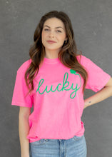 Load image into Gallery viewer, Lucky Green Puff Neon Pink Tee
