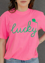 Load image into Gallery viewer, Lucky Green Puff Neon Pink Tee
