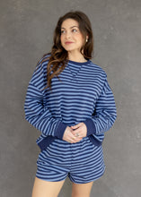 Load image into Gallery viewer, Navy &amp; Blue Stripe Oversized Top
