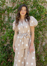 Load image into Gallery viewer, Taupe Polka Dot Midi Dress
