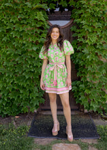 Load image into Gallery viewer, Pink &amp; Green Floral Belted Mini Dress
