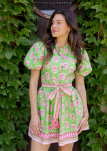Load image into Gallery viewer, Pink &amp; Green Floral Belted Mini Dress
